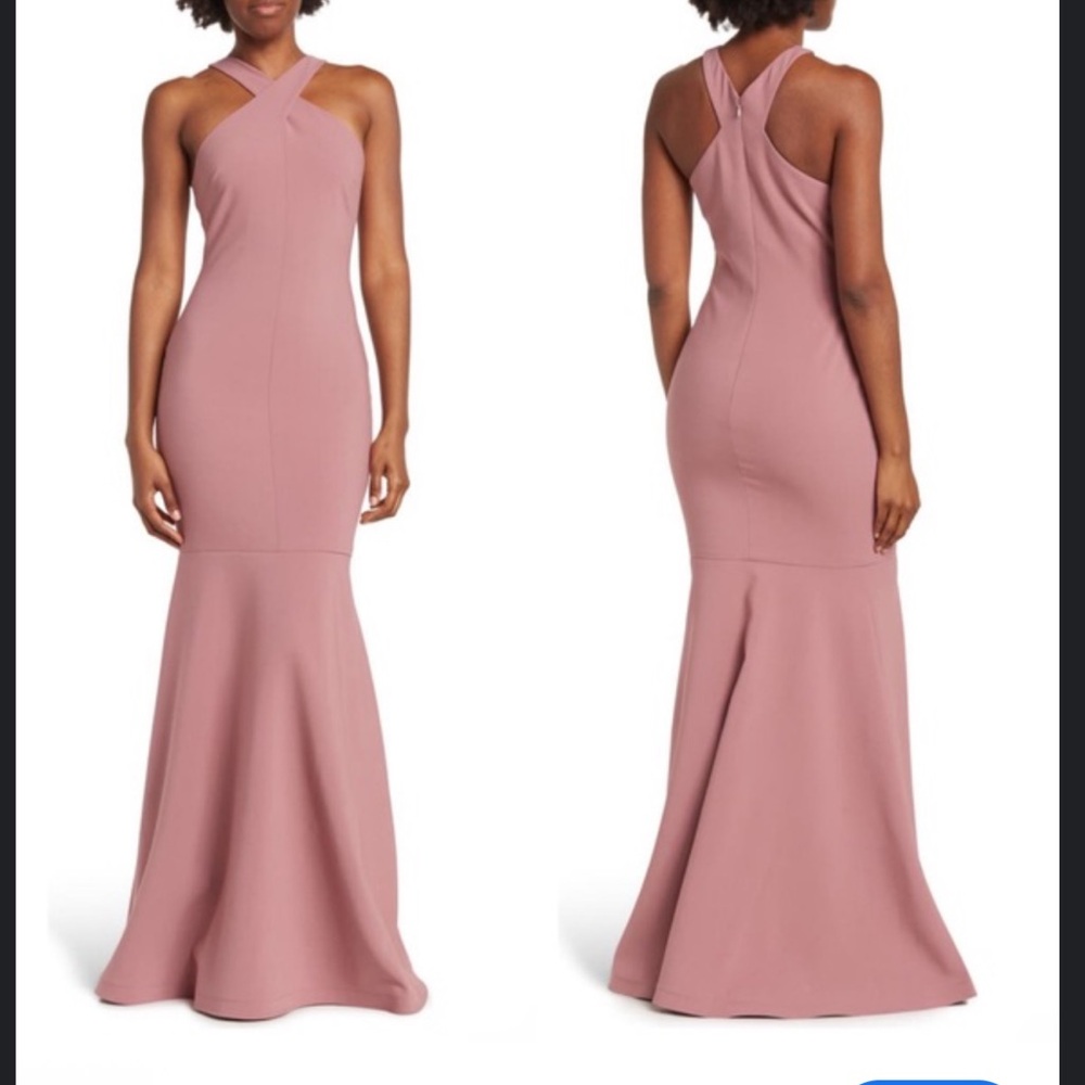 NWT LIKELY WILLA CROSSOVER MERMAID‎ HALTER DRESS nostalgia rose pink size 0 MAXI